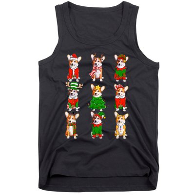 Santa Corgi Christmas Tree Lights Elf Reindeer Dog Lover Tank Top