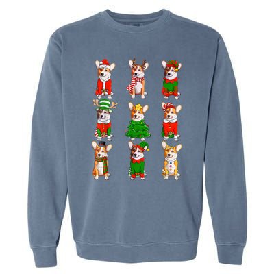 Santa Corgi Christmas Tree Lights Elf Reindeer Dog Lover Garment-Dyed Sweatshirt