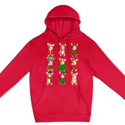 Santa Corgi Christmas Tree Lights Elf Reindeer Dog Lover Premium Pullover Hoodie