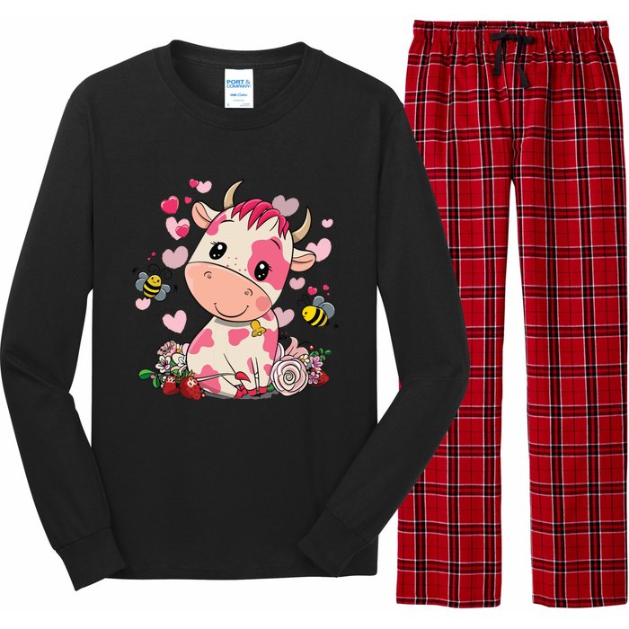 Strawberry Cow Cute Cow Pink Cow Pet Long Sleeve Pajama Set