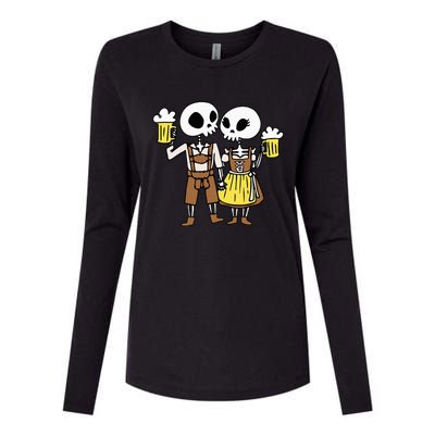 Skeleton Couple Cheering Beer Oktoberfest Halloween Womens Cotton Relaxed Long Sleeve T-Shirt