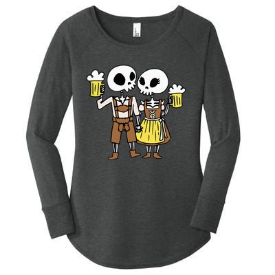 Skeleton Couple Cheering Beer Oktoberfest Halloween Women's Perfect Tri Tunic Long Sleeve Shirt