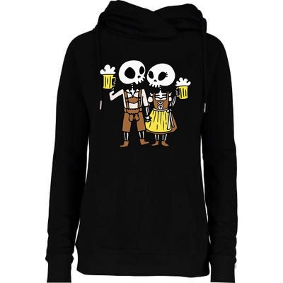 Skeleton Couple Cheering Beer Oktoberfest Halloween Womens Funnel Neck Pullover Hood