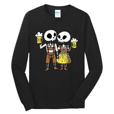 Skeleton Couple Cheering Beer Oktoberfest Halloween Tall Long Sleeve T-Shirt