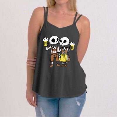 Skeleton Couple Cheering Beer Oktoberfest Halloween Women's Strappy Tank