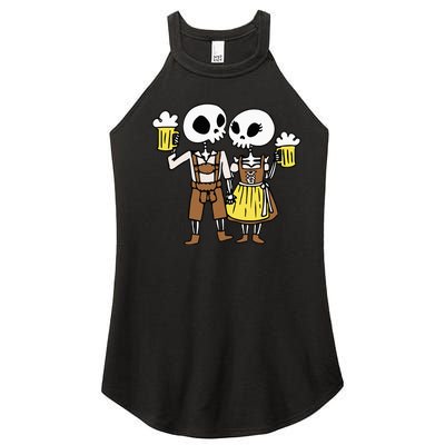 Skeleton Couple Cheering Beer Oktoberfest Halloween Women’s Perfect Tri Rocker Tank