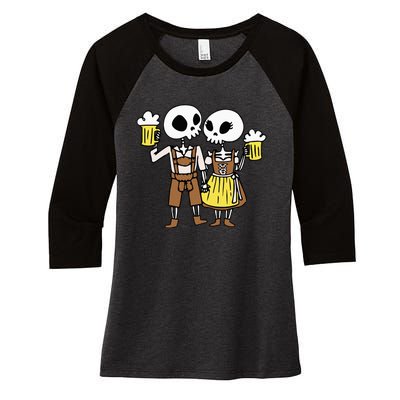 Skeleton Couple Cheering Beer Oktoberfest Halloween Women's Tri-Blend 3/4-Sleeve Raglan Shirt