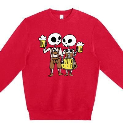 Skeleton Couple Cheering Beer Oktoberfest Halloween Premium Crewneck Sweatshirt