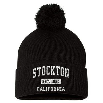 Stockton California Ca Vintage Established Sports Design Pom Pom 12in Knit Beanie