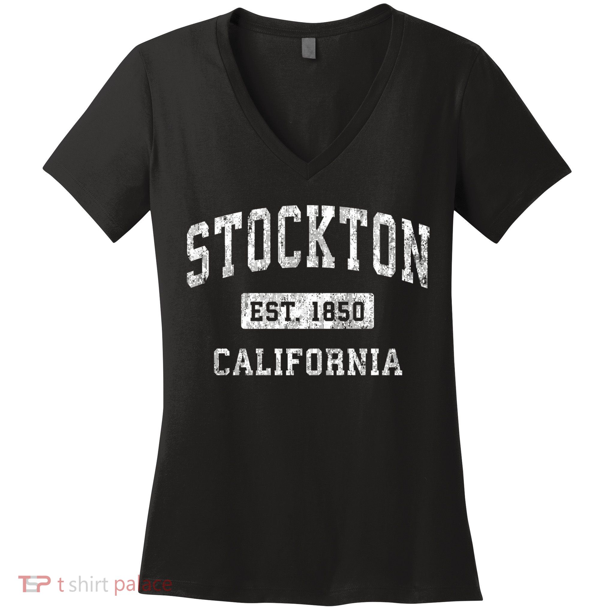 Stockton California Ca Vintage Established Sports Design Women's V-Neck T-Shirt