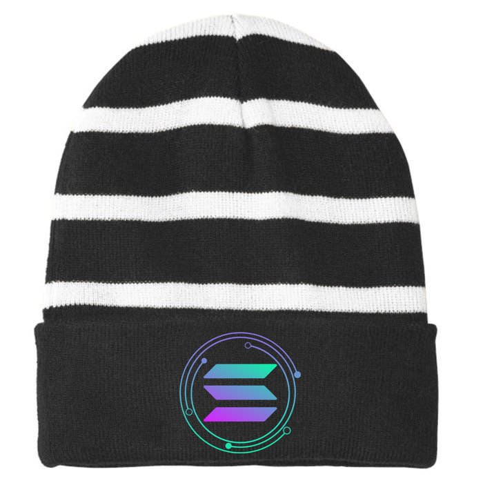 Solana Crypto Coin Currency Striped Beanie with Solid Band