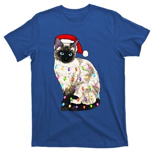 Siamese Cat Christmas Santa Hat Xmas Lights Cat Lover Funny Gift Meaningful Gift T-Shirt