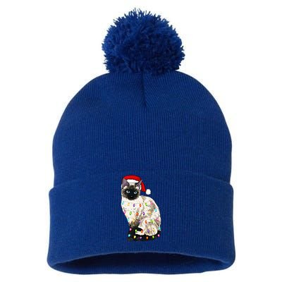 Siamese Cat Christmas Santa Hat Xmas Lights Cat Lover Funny Gift Meaningful Gift Pom Pom 12in Knit Beanie