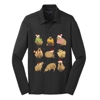 Santa Capybara Crew Christmas Funny Capybaras Lover Xmas PJ Silk Touch Performance Long Sleeve Polo