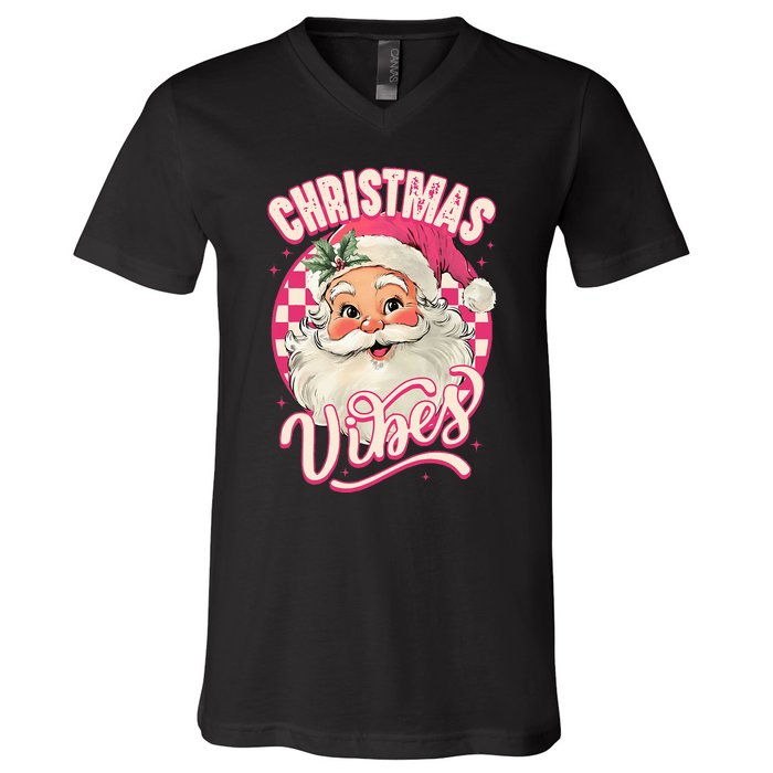 Santa Claus Christmas Vibes Pajamas Xmas V-Neck T-Shirt