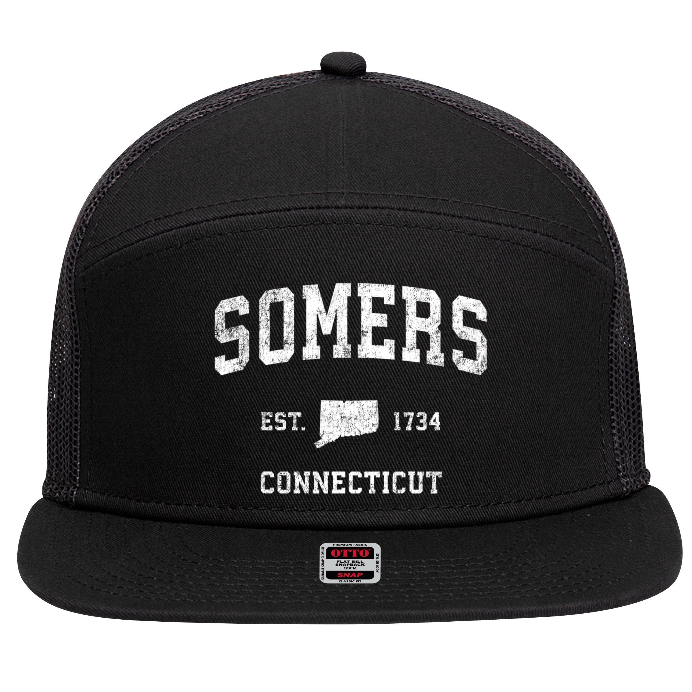Somers Connecticut Ct Vintage Sports 7 Panel Mesh Trucker Snapback Hat