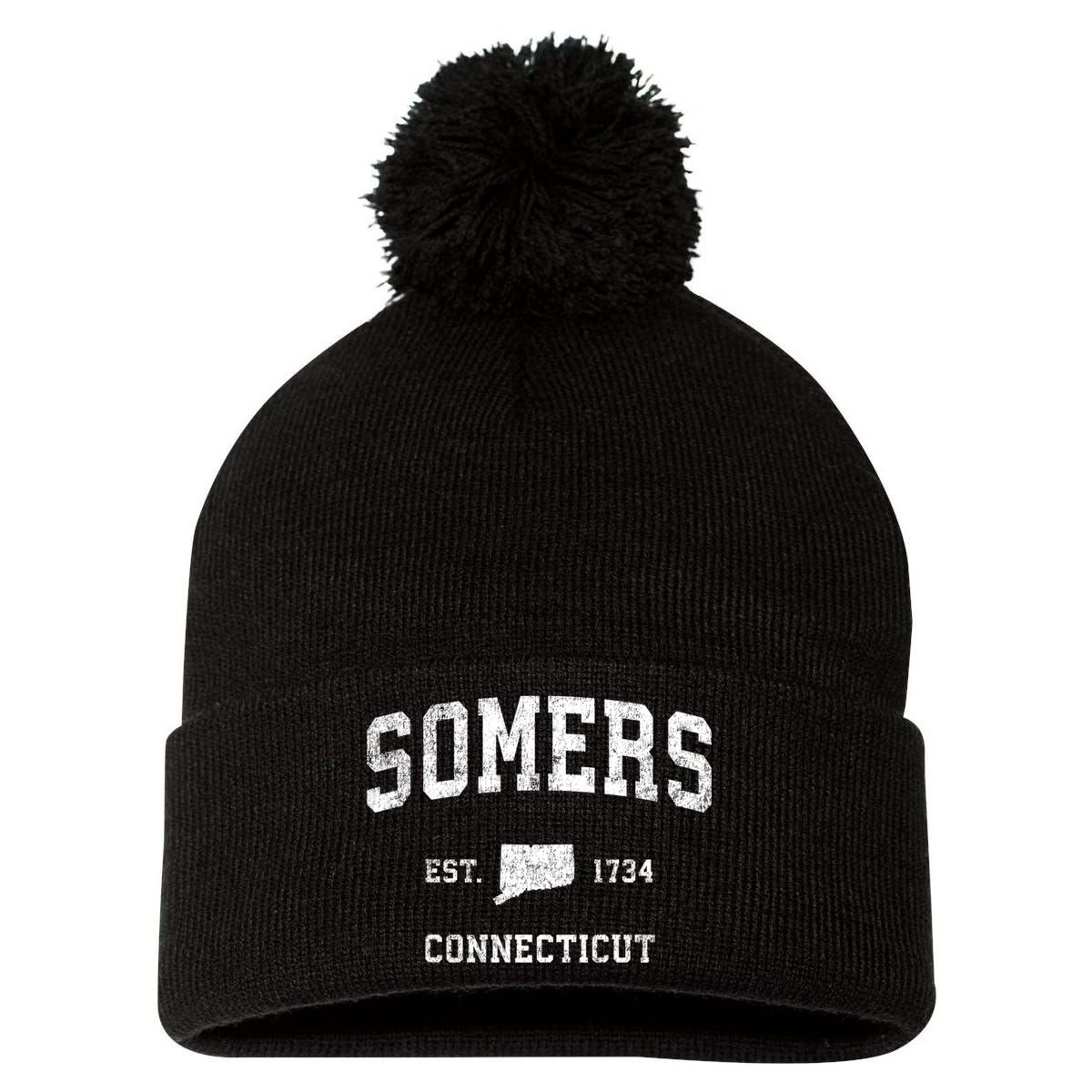 Somers Connecticut Ct Vintage Sports Pom Pom 12in Knit Beanie