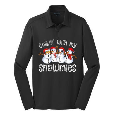 Snowman Christmas Chillin With My Snowmies Ugly Silk Touch Performance Long Sleeve Polo