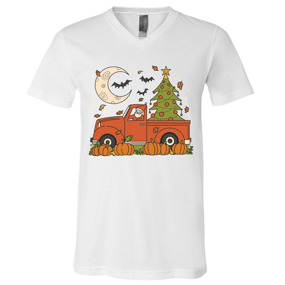 Santa Claus Christmas Holiday Truck V-Neck T-Shirt
