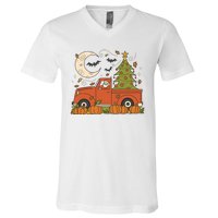 Santa Claus Christmas Holiday Truck V-Neck T-Shirt