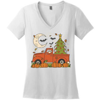 Santa Claus Christmas Holiday Truck Women's V-Neck T-Shirt
