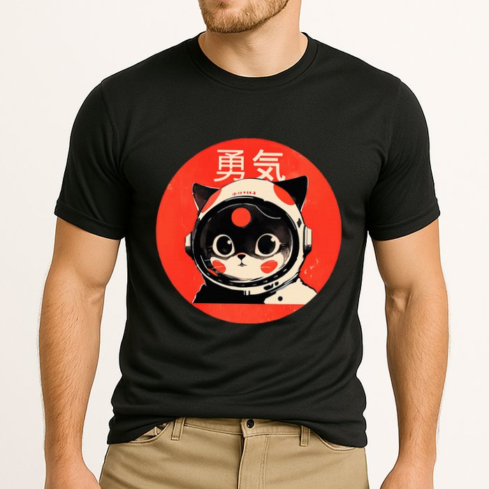 Space Cat Courage Japanese Retro Kawaii Cute Astronaut Cat Performance Shirt