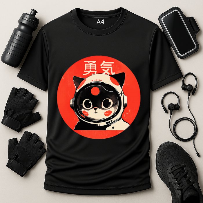 Space Cat Courage Japanese Retro Kawaii Cute Astronaut Cat Performance Shirt