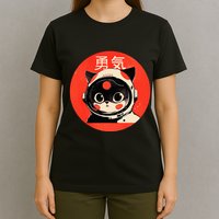 Space Cat Courage Japanese Retro Kawaii Cute Astronaut Cat T-Shirt