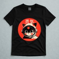 Space Cat Courage Japanese Retro Kawaii Cute Astronaut Cat T-Shirt