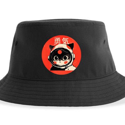 Space Cat Courage Japanese Retro Kawaii Cute Astronaut Cat Sustainable Bucket Hat