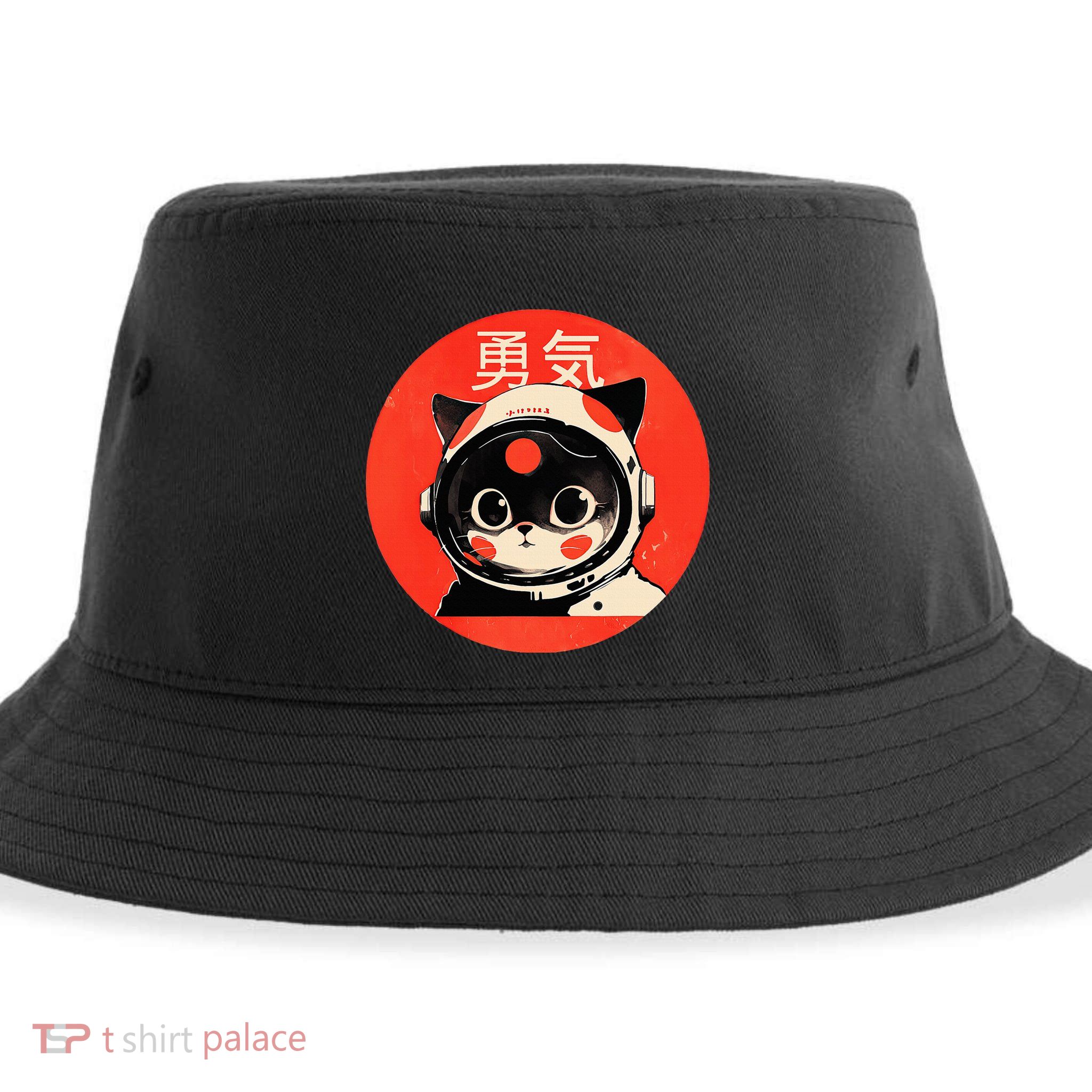 Space Cat Courage Japanese Retro Kawaii Cute Astronaut Cat Sustainable Bucket Hat