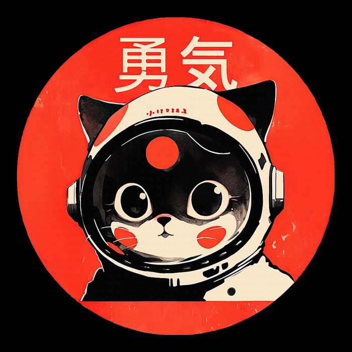 Space Cat Courage Japanese Retro Kawaii Cute Astronaut Cat Drawstring Bag
