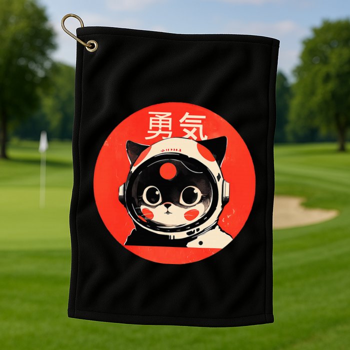 Space Cat Courage Japanese Retro Kawaii Cute Astronaut Cat Golf Towel
