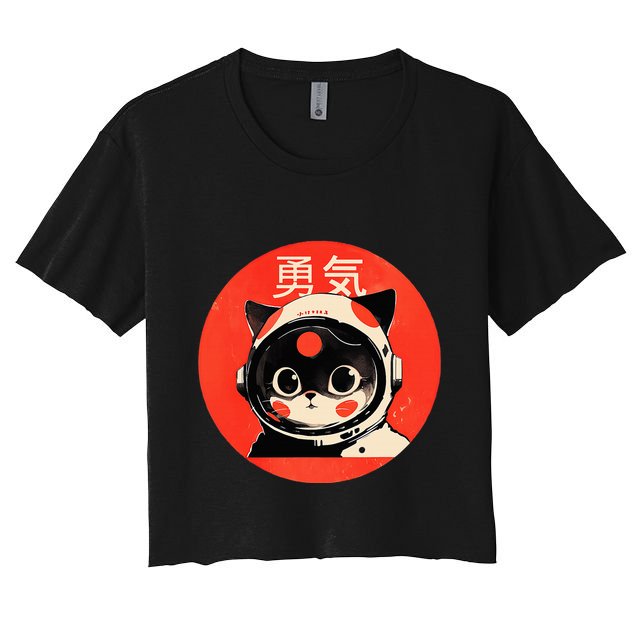 Space Cat Courage Japanese Retro Kawaii Cute Astronaut Cat Crop Top
