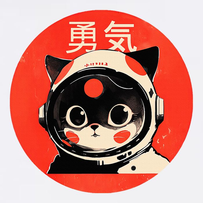 Space Cat Courage Japanese Retro Kawaii Cute Astronaut Cat Garment-Dyed Sweatshirt