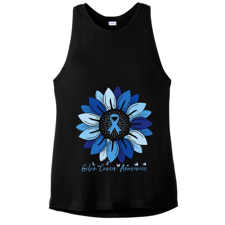 Sunflower Colon Cancer Awareness Month Ladies PosiCharge Tri-Blend Wicking Tank