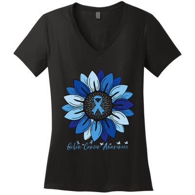 Sunflower Colon Cancer Awareness Month Women's V-Neck T-Shirt