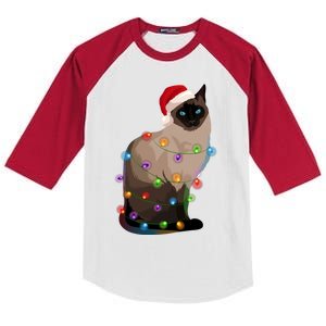 Siamese Cat Christmas Lights Xmas Cat Lover Gift Kids Colorblock Raglan Jersey