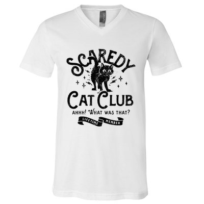 Scaredy Cat Club Ah What Was That Lifetime Member Black Cat V-Neck T-Shirt