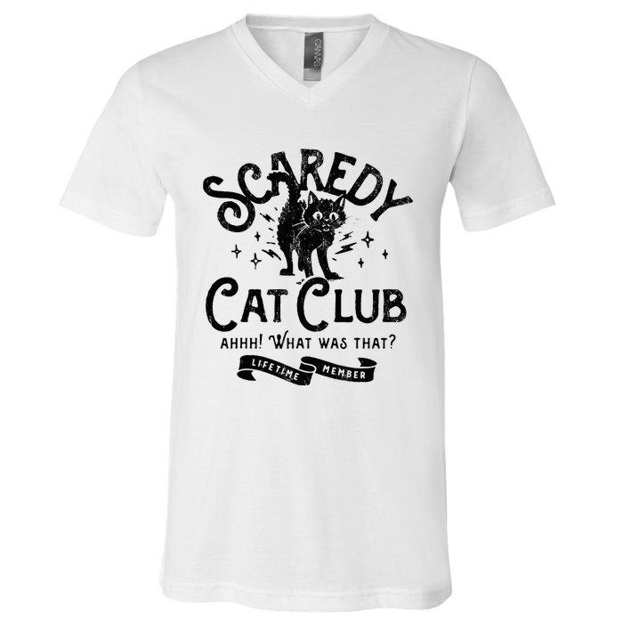 Scaredy Cat Club Ah What Was That Lifetime Member Black Cat V-Neck T-Shirt