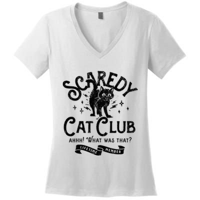 Scaredy Cat Club Ah What Was That Lifetime Member Black Cat Women's V-Neck T-Shirt
