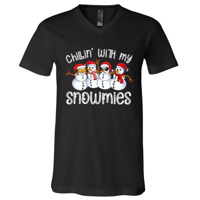 Snowman Christmas Chillin With My Snowmies Ugly Gift V-Neck T-Shirt