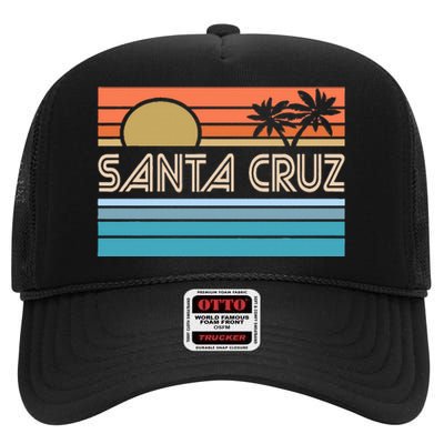 Santa Cruz California Sunset 70s 80s Surfer Summer Sun High Crown Mesh Back Trucker Hat