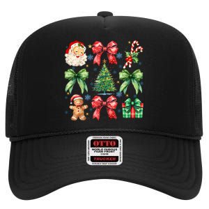 Santa Claus Candy Christmas Tree Coquette Bow Cute Gift High Crown Mesh Back Trucker Hat