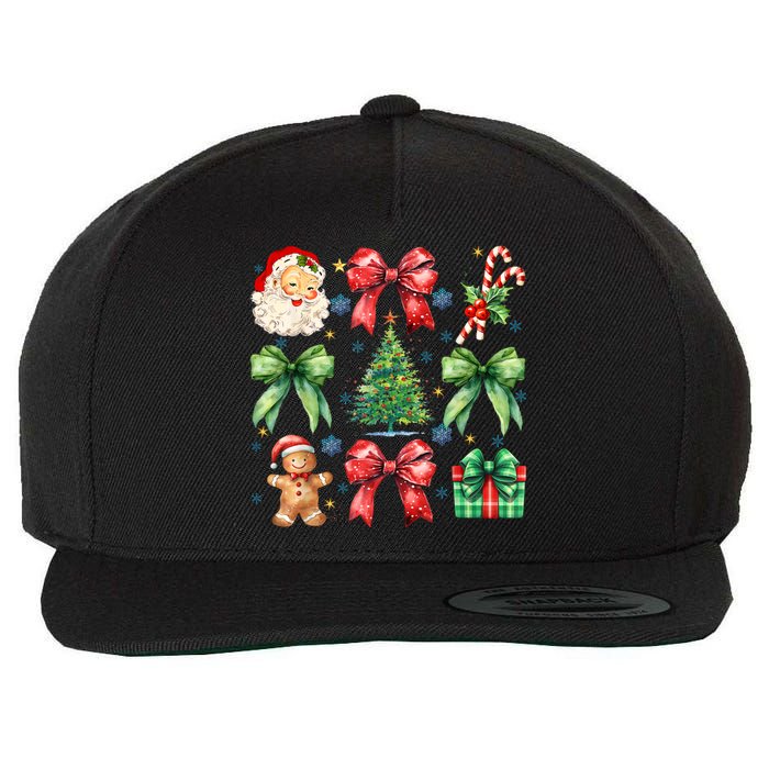 Santa Claus Candy Christmas Tree Coquette Bow Cute Gift Wool Snapback Cap