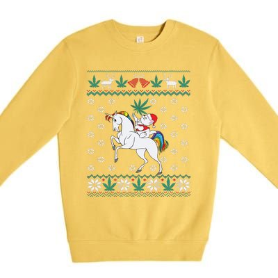 Santa Cat Christmas Unicorn Marijuana Cannabis Gift Premium Crewneck Sweatshirt