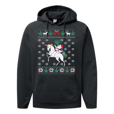 Santa Cat Christmas Unicorn Marijuana Cannabis Gift Performance Fleece Hoodie