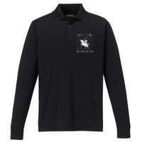 Santa Cat Christmas Unicorn Marijuana Cannabis Gift Performance Long Sleeve Polo