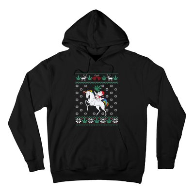 Santa Cat Christmas Unicorn Marijuana Cannabis Gift Hoodie