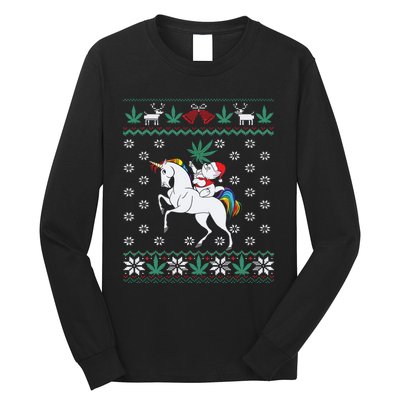 Santa Cat Christmas Unicorn Marijuana Cannabis Gift Long Sleeve Shirt